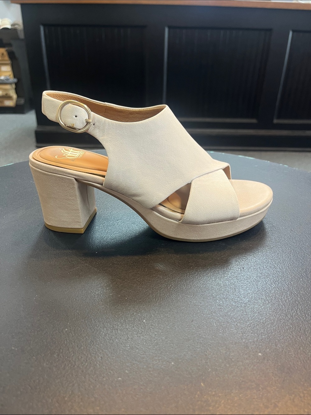 Sofft Cream Platform Block Heel Sandal with Slingback